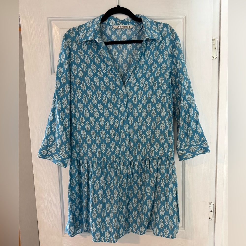Zara Blue and White Patterned Dress